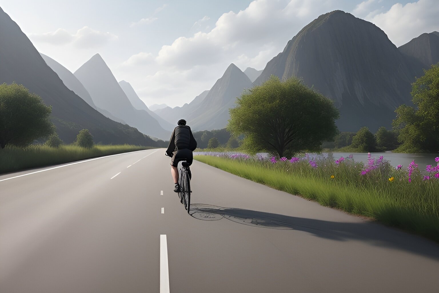 a man cycling near a river